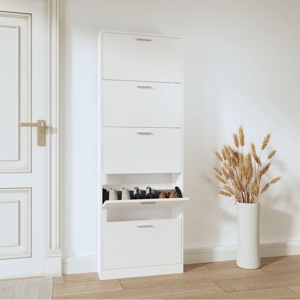 Vidaxl Schuhschrank 59x17x169 cm verarbeitetes Holz Hochglanz weiß
