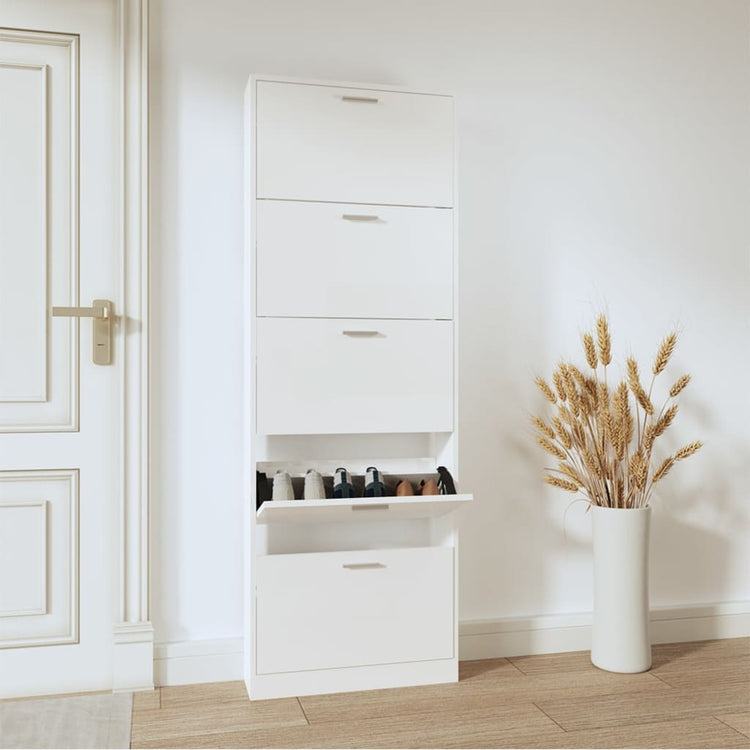 Vidaxl Schuhschrank 59x17x169 cm verarbeitetes Holz Hochglanz weiß