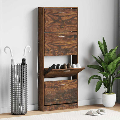 VIDAXL -Schuhschrank 59x17x150 cm Eigenschaften mit geräuchertem Eichenbaus befördert