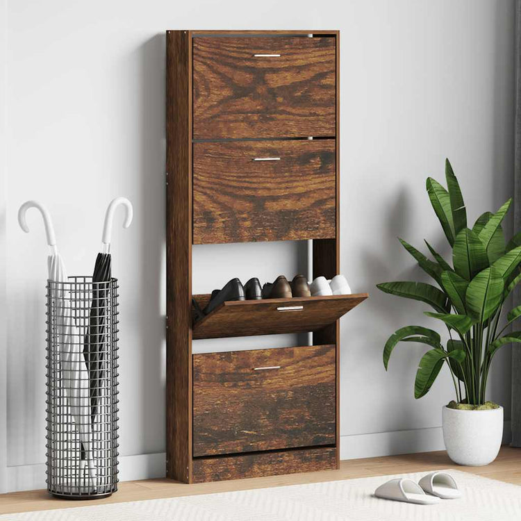 VIDAXL -Schuhschrank 59x17x150 cm Eigenschaften mit geräuchertem Eichenbaus befördert