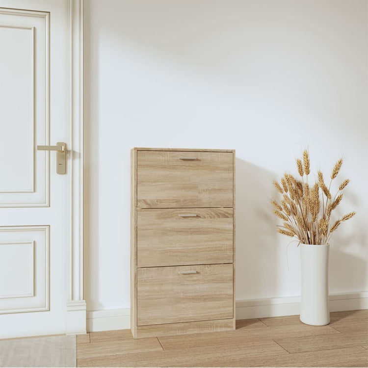 VIDAXL -Schuhschrank 59x17x108 cm verarbeitete Holzeiche gefärbt