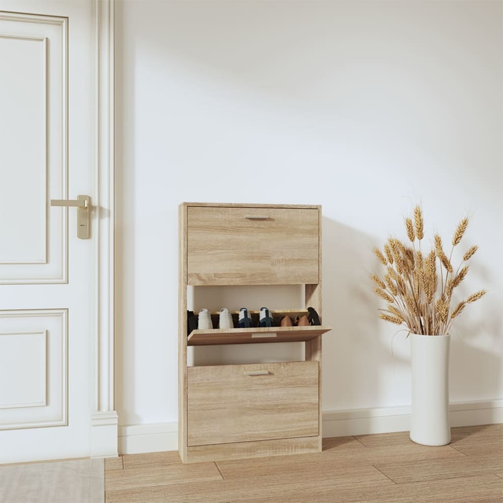 VIDAXL -Schuhschrank 59x17x108 cm verarbeitete Holzeiche gefärbt
