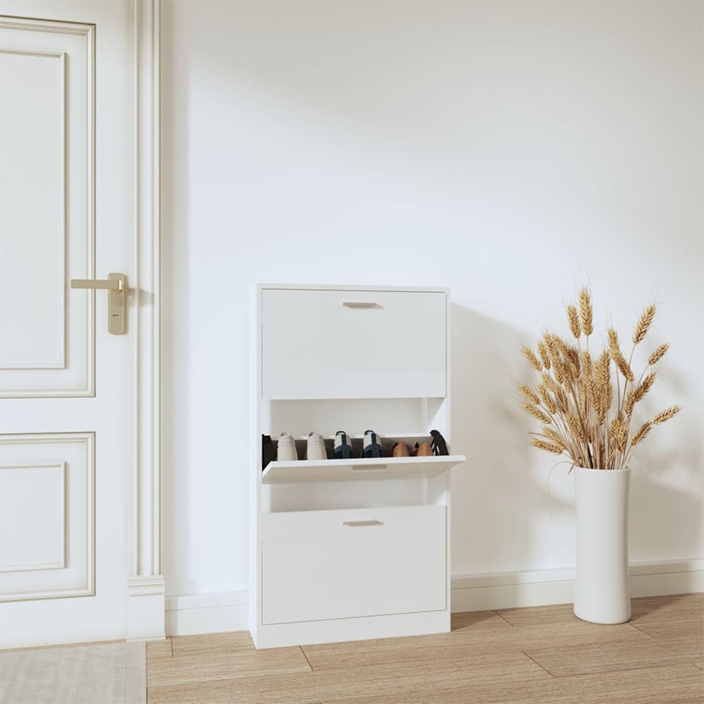 VIDAXL -Schuhschrank 59x17x108 cm propertiertes Holz Hochglanz weiß