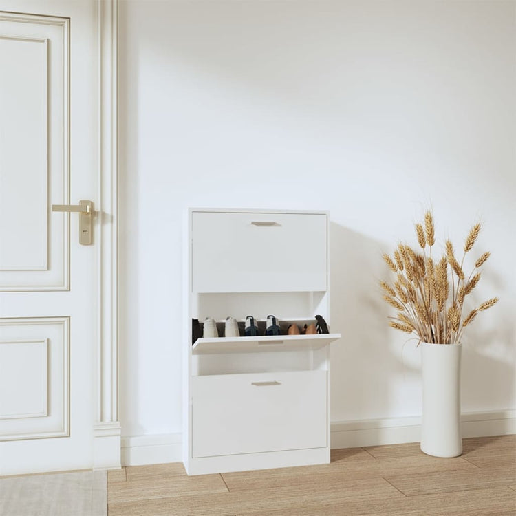 VIDAXL -Schuhschrank 59x17x108 cm propertiertes Holz Hochglanz weiß