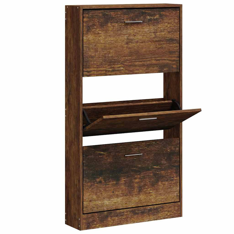 VIDAXL -Schuhschrank 59x17x108 cm Eigenschaften mit geräuchertem Eichenbaus befördert