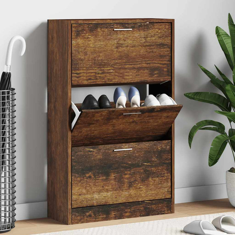 VIDAXL -Schuhschrank 63x24x103 cm bearbeitet Holz geräucherte Eichefarbe