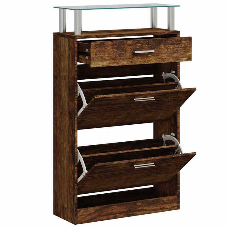 VIDAXL -Schuhschrank 63x24x104 cm verarbeiteter Holzgeräuchchen -Eiche gefärbt