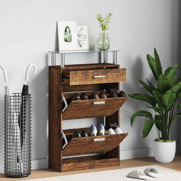 VIDAXL -Schuhschrank 63x24x104 cm verarbeiteter Holzgeräuchchen -Eiche gefärbt