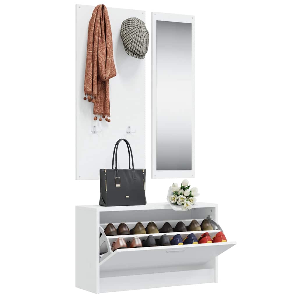 Vidaxl Schuhschrank Set 3-in-1 bearbeitetes Holz weiß