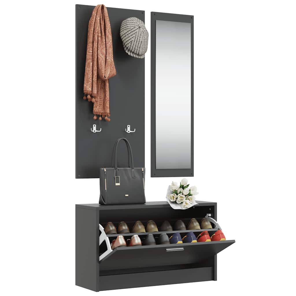 Vidaxl Schuhschrank Set 3-in-1 bearbeitetes Holzschwarz