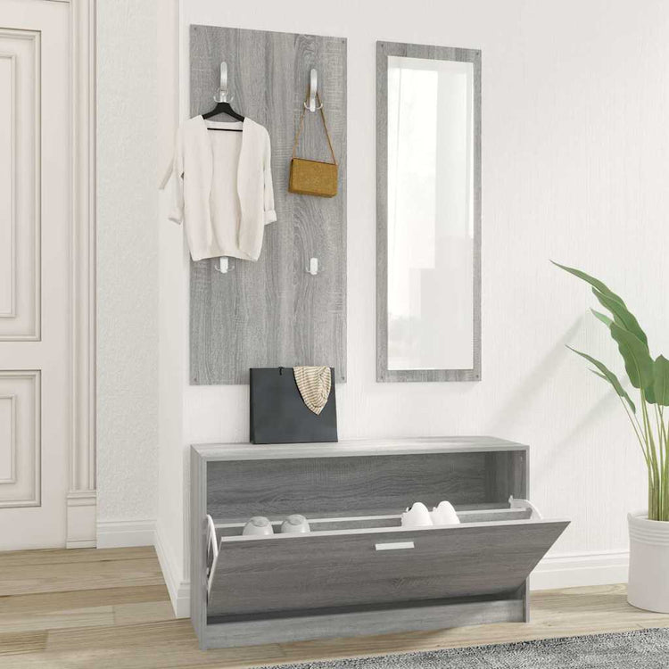 Vidaxl Schuhschrank Set 3-in-1 bearbeitetes Holzgrau Sonoma Eiche