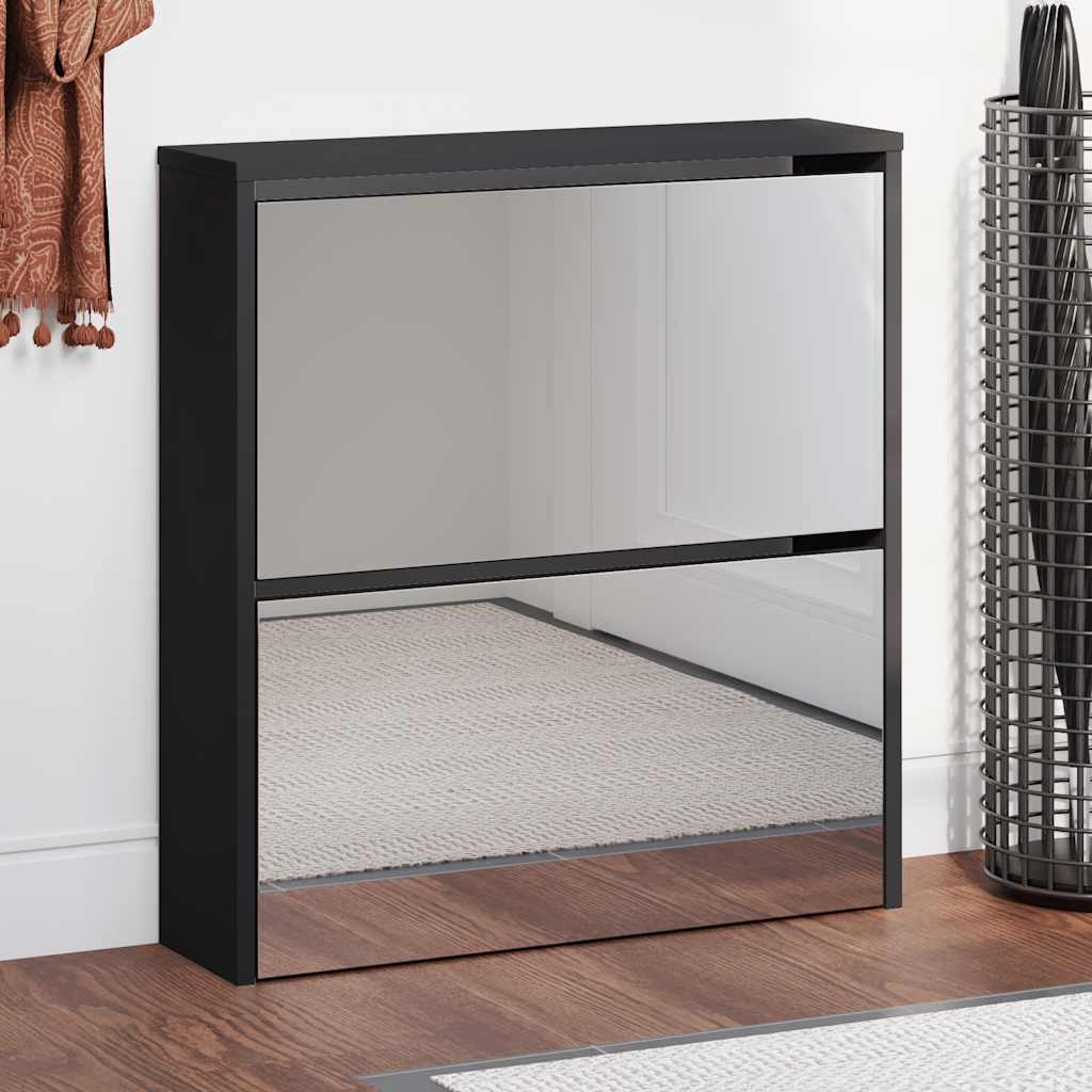 Vidaxl-Schuhschrank mit Spiegel 2-layer 63x17x67 cm schwarz