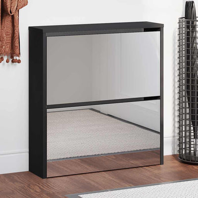 Vidaxl-Schuhschrank mit Spiegel 2-layer 63x17x67 cm schwarz