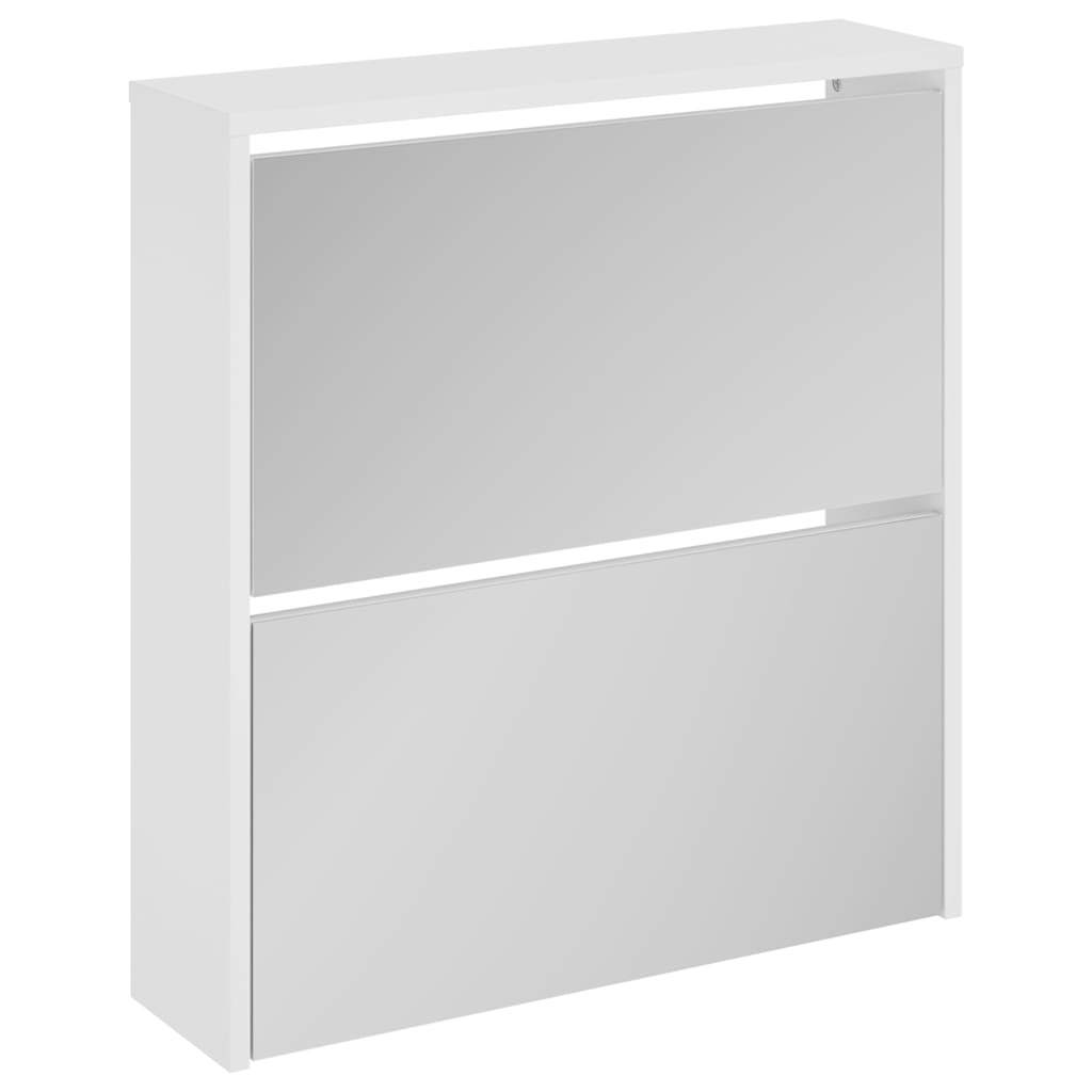Vidaxl-Schuhschrank mit Spiegel 2-layer 63x17x67 cm Hochglanz weiß
