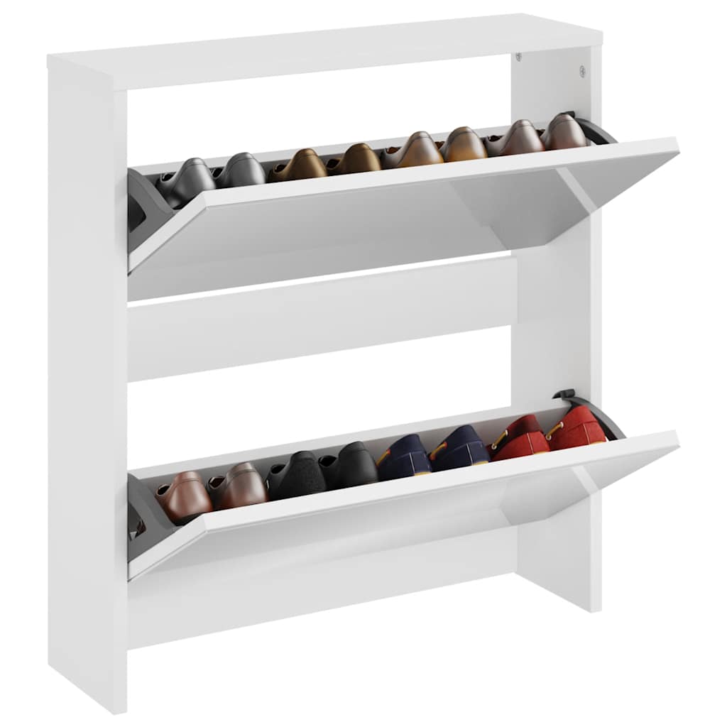 Vidaxl-Schuhschrank mit Spiegel 2-layer 63x17x67 cm Hochglanz weiß