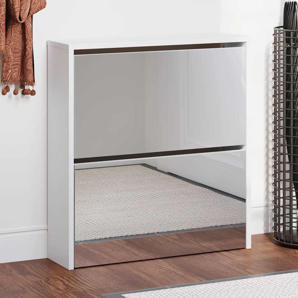 Vidaxl-Schuhschrank mit Spiegel 2-layer 63x17x67 cm Hochglanz weiß
