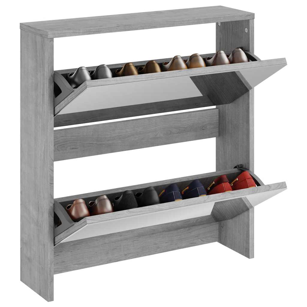 Vidaxl-Schuhschrank mit Spiegel 2-Schicht 63x17x67 cm grauer Sonoma