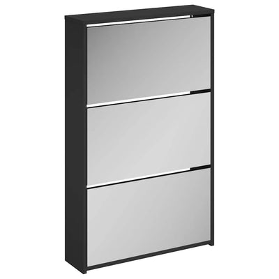 Vidaxl-Schuhschrank mit Spiegel 3-Schicht 63x17x102.5 cm schwarz