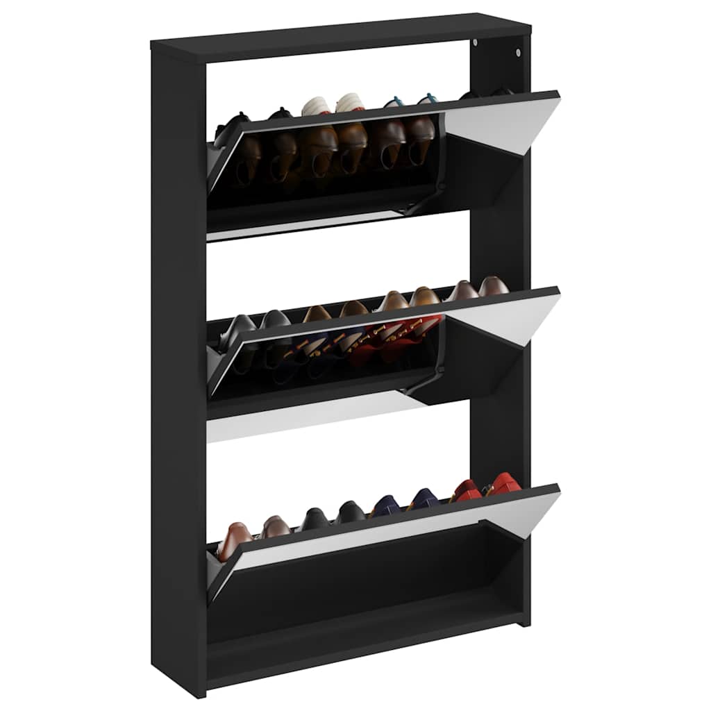 Vidaxl-Schuhschrank mit Spiegel 3-Schicht 63x17x102.5 cm schwarz
