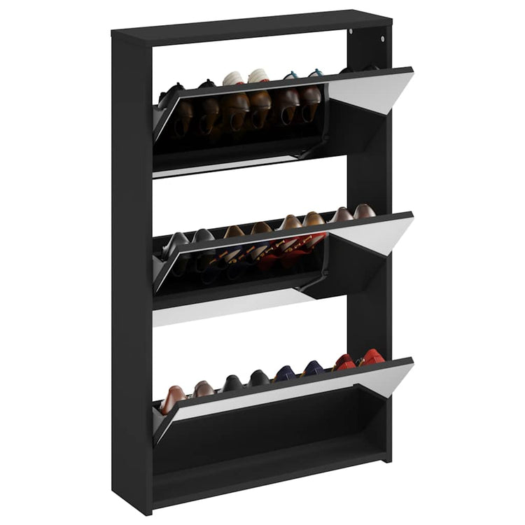 Vidaxl-Schuhschrank mit Spiegel 3-Schicht 63x17x102.5 cm schwarz