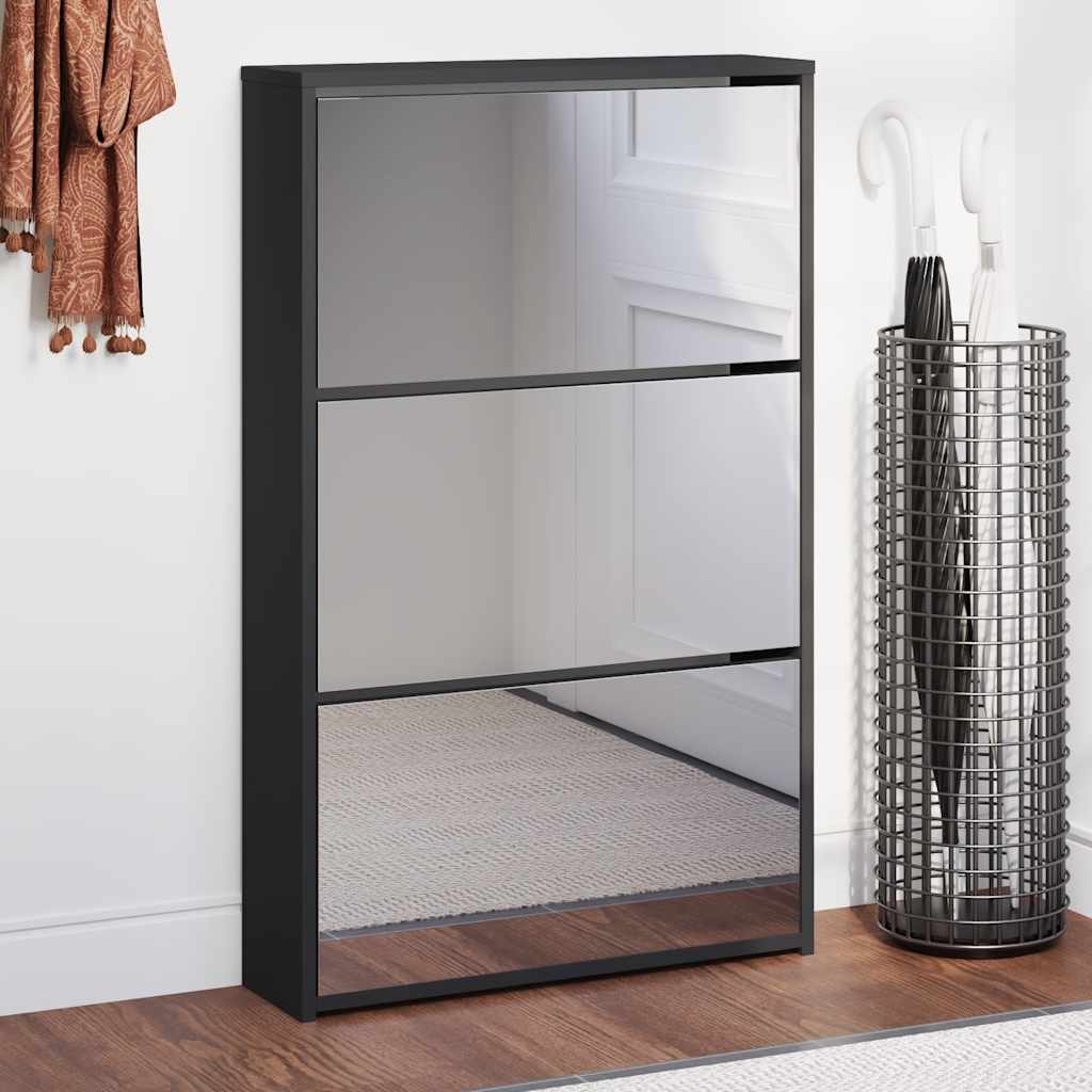 Vidaxl-Schuhschrank mit Spiegel 3-Schicht 63x17x102.5 cm schwarz