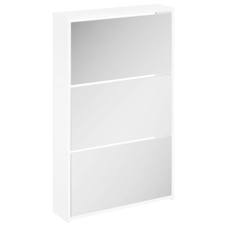Vidaxl-Schuhschrank mit Spiegel 3-layer 63x17x102,5 cm Hochglanz weiß