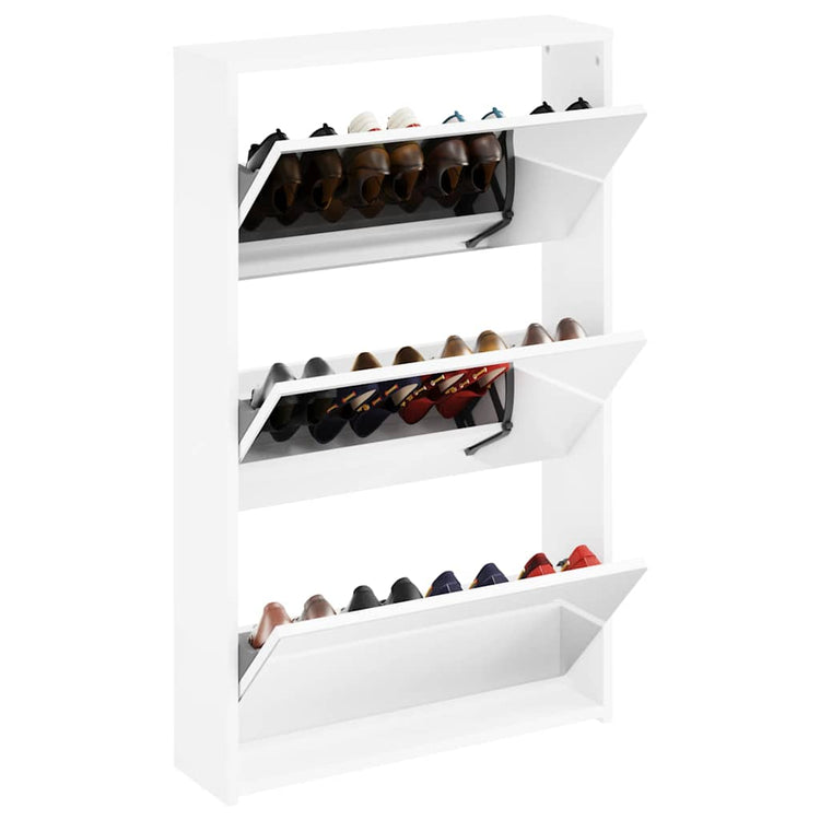 Vidaxl-Schuhschrank mit Spiegel 3-layer 63x17x102,5 cm Hochglanz weiß