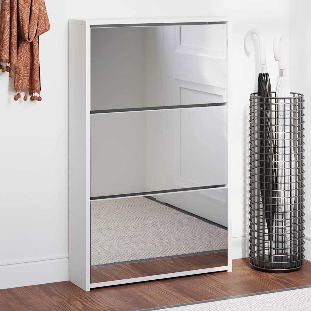 Vidaxl-Schuhschrank mit Spiegel 3-layer 63x17x102,5 cm Hochglanz weiß