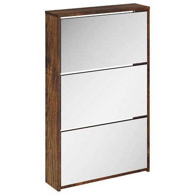 Vidaxl-Schuhschrank mit Spiegel 3-Schicht 63x17x102.5 cm geräucherter Eiche