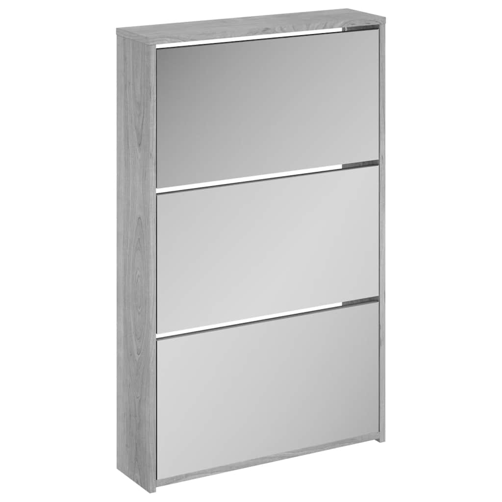 VIDAXL-Schuhschrank mit Spiegel 3-layer 63x17x102.5 cm grauer Sonoma