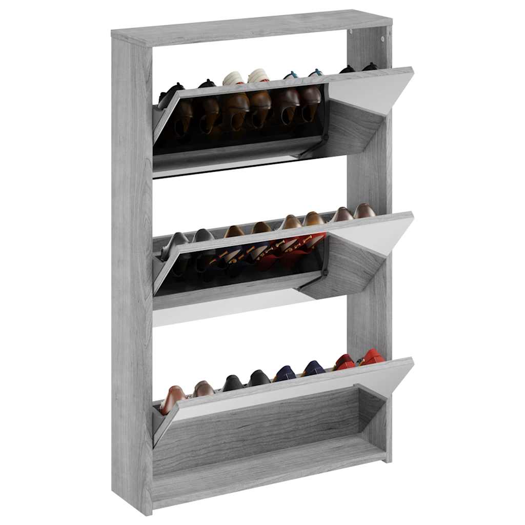 VIDAXL-Schuhschrank mit Spiegel 3-layer 63x17x102.5 cm grauer Sonoma