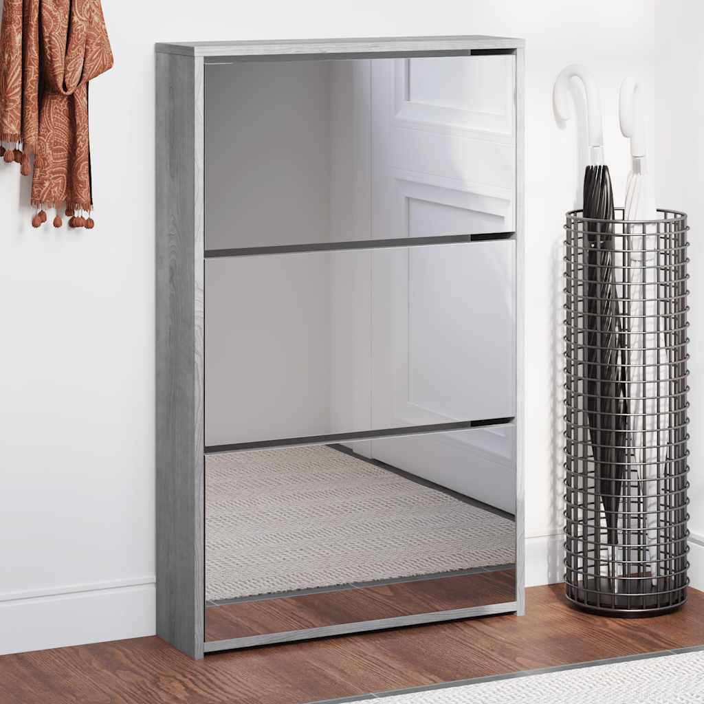 VIDAXL-Schuhschrank mit Spiegel 3-layer 63x17x102.5 cm grauer Sonoma