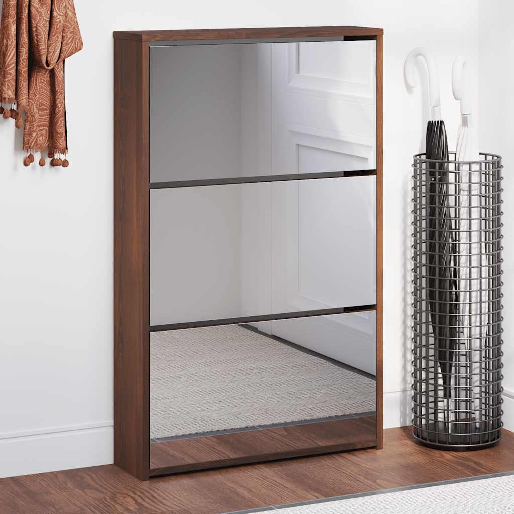 Vidaxl-Schuhschrank mit Spiegel 3-Schicht 63x17x102.5 cm Browniken