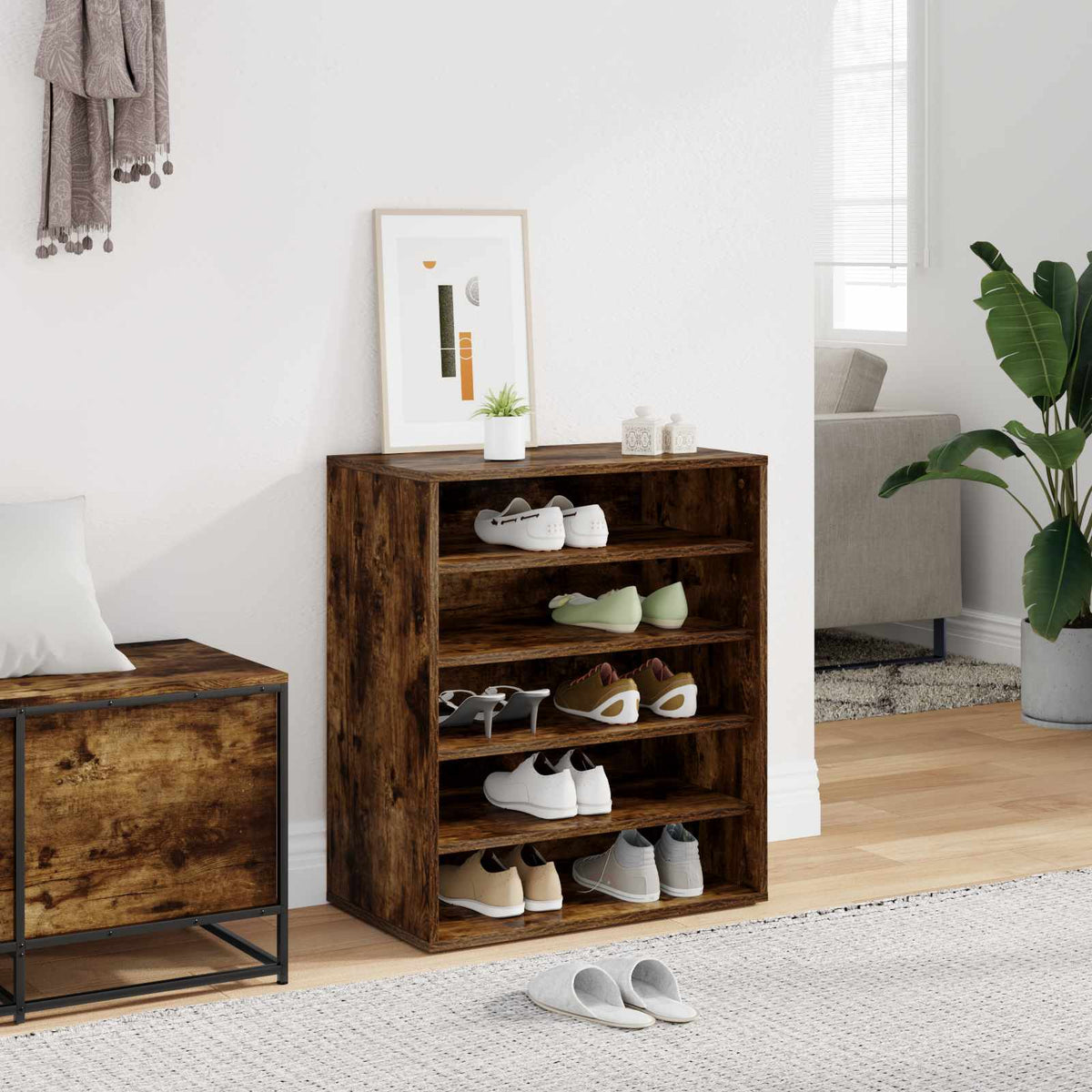 Vidaxl Schuhschrank 60x35x70 cm Eigenschaften mit geräuchertem Eichenbaus befördert