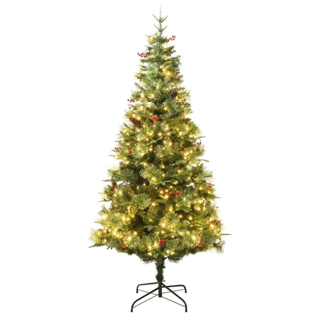 Vidaxl Weihnachtsbaum mit LED- und Kiefernkegel 225 cm PVC und PE Green