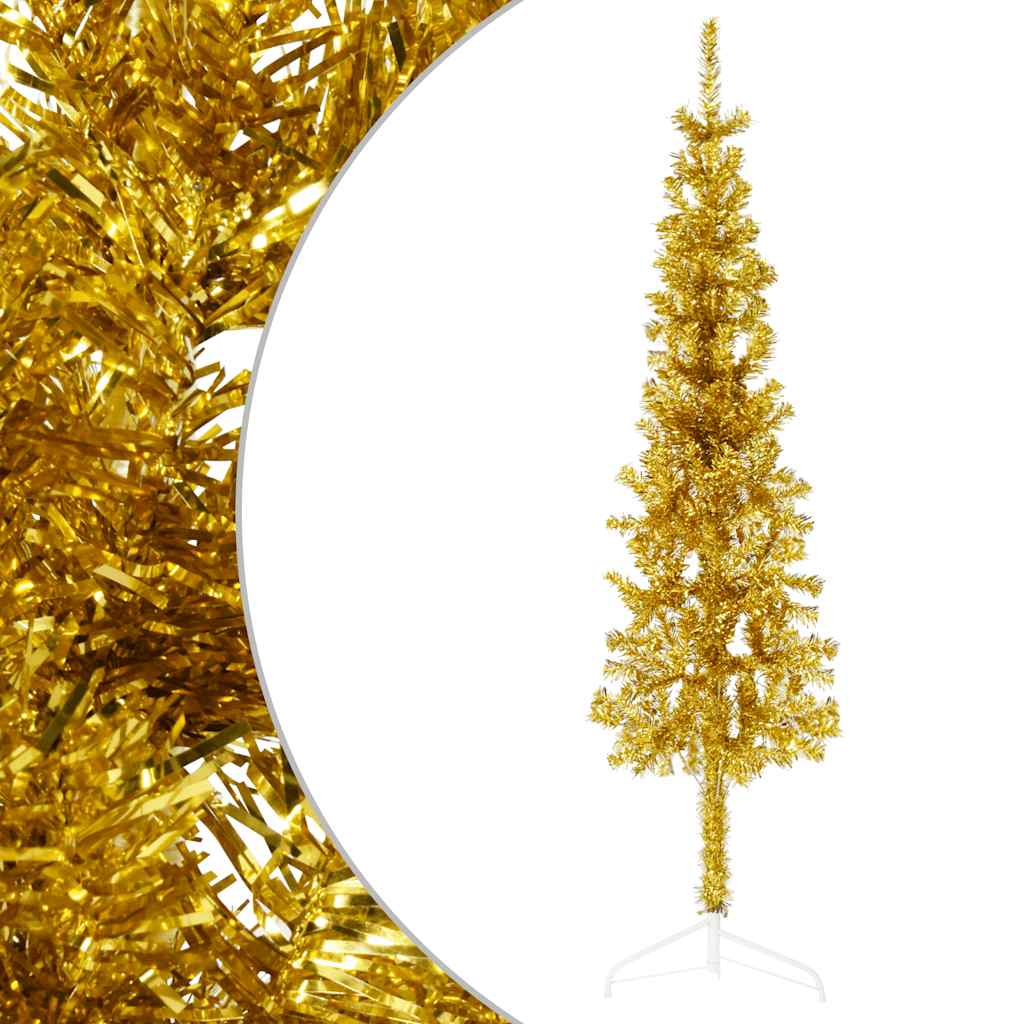 Vidaxl kunstkerstboom halb mit Standard schmal 120 cm Gold gefärbt