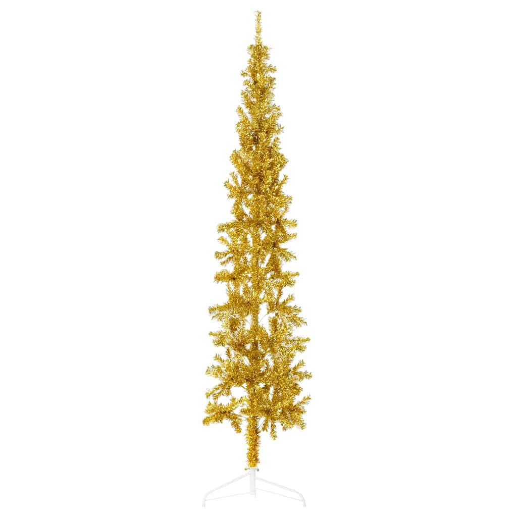 Vidaxl kunstkerstboom halb mit Standard schmal 240 cm Gold gefärbt