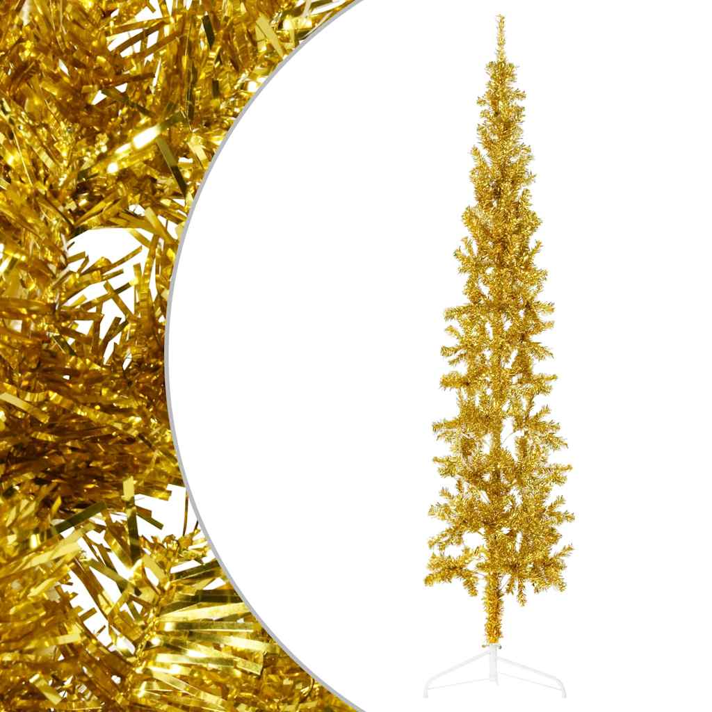 Vidaxl kunstkerstboom halb mit Standard schmal 240 cm Gold gefärbt