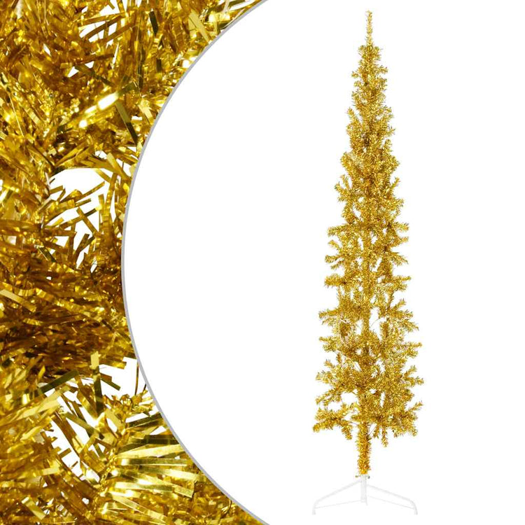 Vidaxl kunstkerstboom halb mit Standard schmal 240 cm Gold gefärbt
