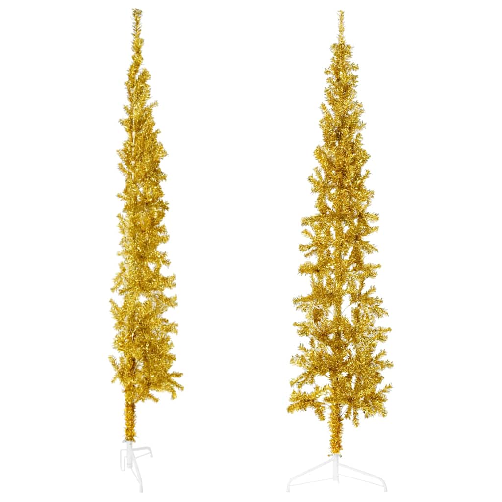 Vidaxl kunstkerstboom halb mit Standard schmal 240 cm Gold gefärbt