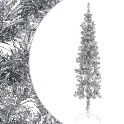 Vidaxl kunstkerstboom halb mit Standard schmal 120 cm silberfarben