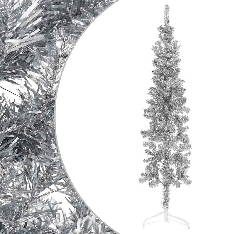 Vidaxl kunstkerstboom halb mit Standard schmal 120 cm silberfarben