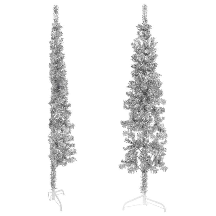 Vidaxl kunstkerstboom halb mit Standard schmal 120 cm silberfarben