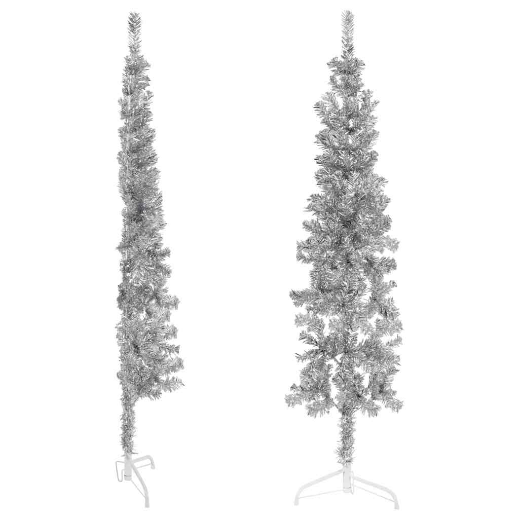 Vidaxl Kunstkerstboom Hälfte mit Standard schmal 150 cm Silberfarbe