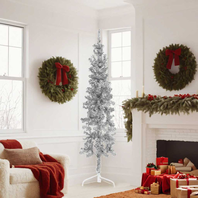 Vidaxl Kunstkerstboom Hälfte mit Standardschmaler 180 cm silberfarben
