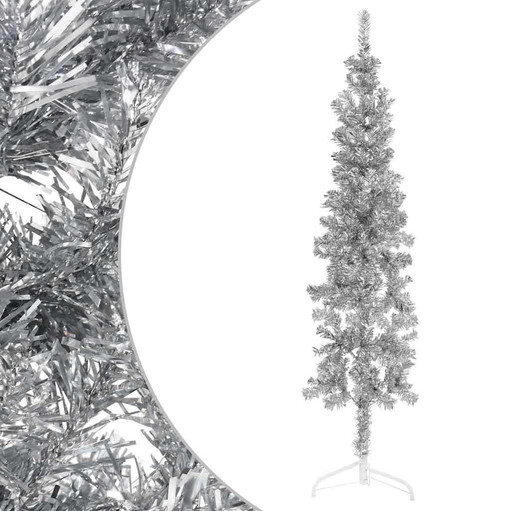 Vidaxl Kunstkerstboom Hälfte mit Standardschmaler 180 cm silberfarben