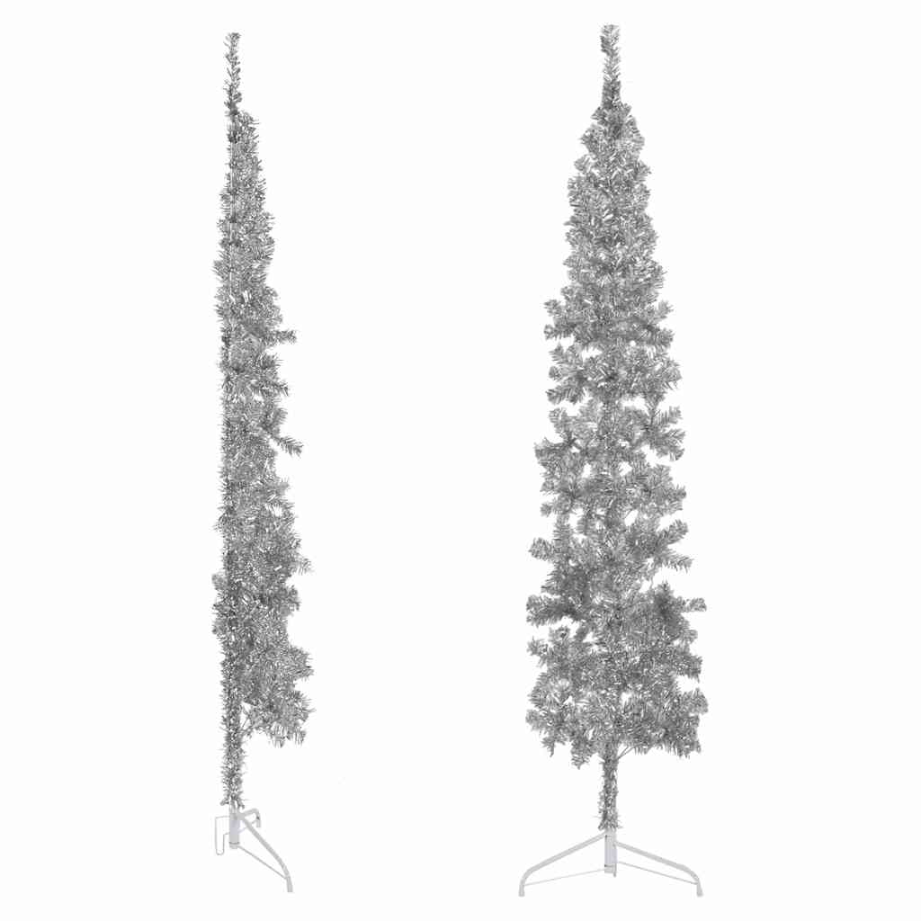 Vidaxl kunstkerstboom halb mit Standard schmal 210 cm silberfarben