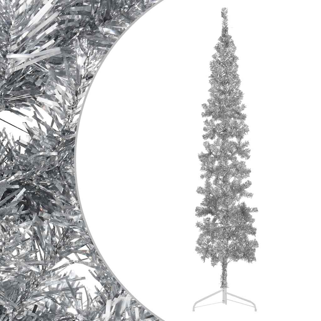 Vidaxl kunstkerstboom halb mit Standard schmal 240 cm silberfarben