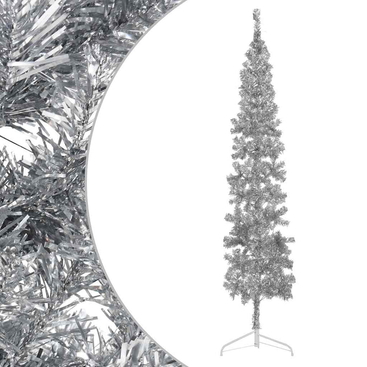 Vidaxl kunstkerstboom halb mit Standard schmal 240 cm silberfarben