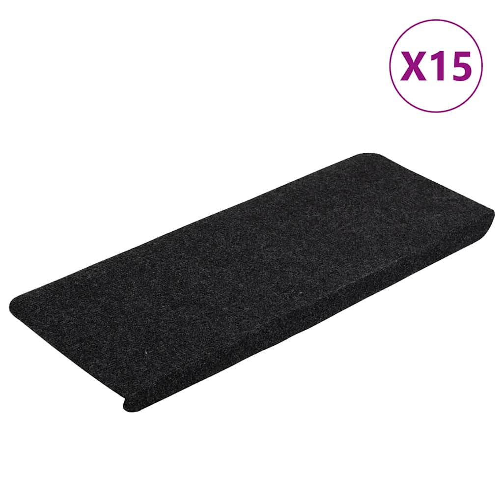 Vidaxl Treppenmatten Selbstadhäsiv 15 ST 65x24,5x3,5 cm Schwarz